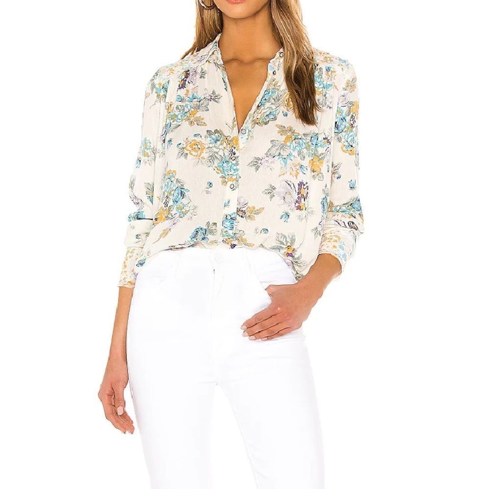 Free People Ivory White Satin Hold On To Me Floral Printed Top New Size Medium